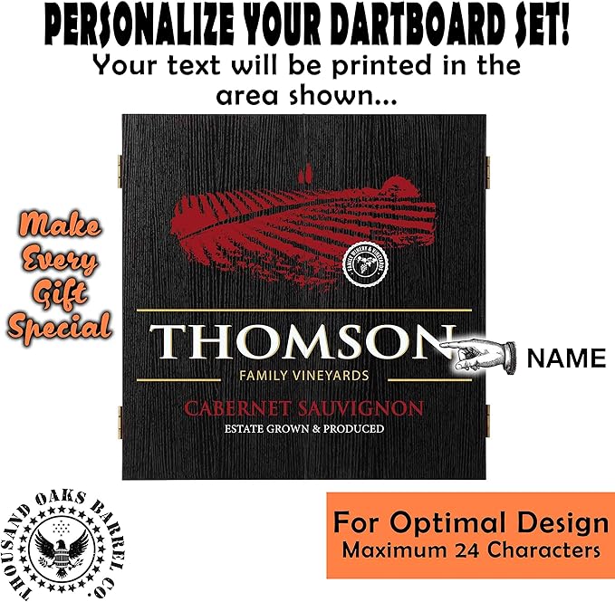 THOUSAND OAKS BARREL CO. | Personalized Dartboard & Cabinet Set with 6 Steel Tip Darts