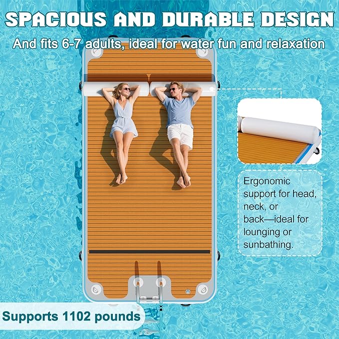 Specraft Inflatable Floating Dock, Non-Slip Air Dock Platform loating Island Raft with Rope Ladder for Pool Lake Beach Ocean