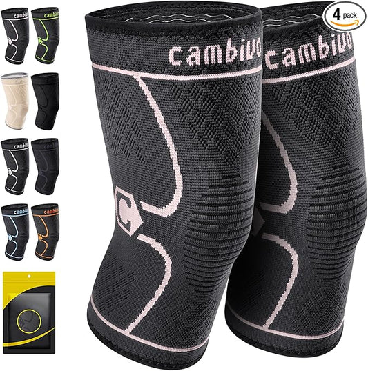 CAMBIVO 2 Pack Knee Brace, Knee Compression Sleeve for Men and Women, Knee Support for Running, Workout, Gym, Hiking, Sports (Pink,X-Large)