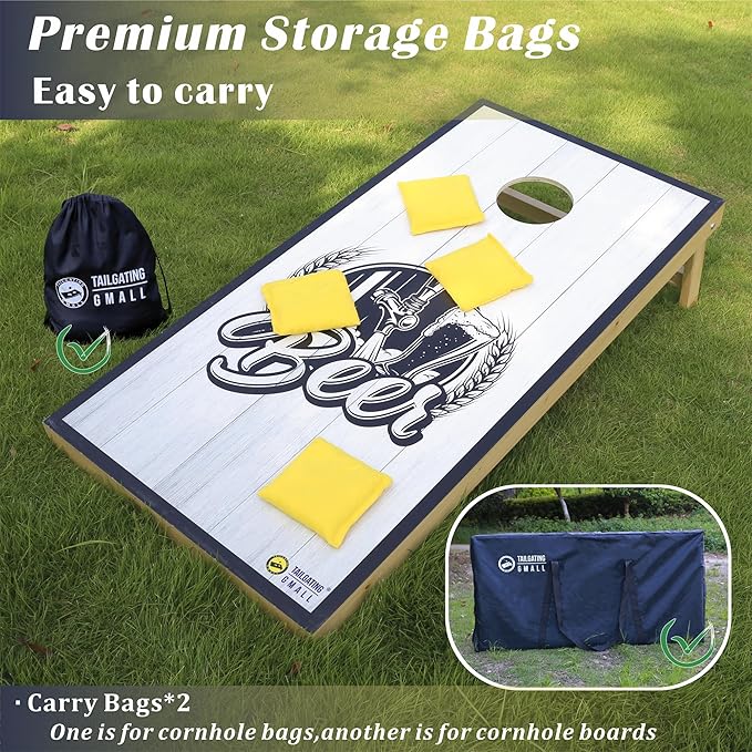 Cornhole Board Set 4FTx2FT Solid Wood Regulation Size Cornhole Set Includes 8 Cornhole Bags for Adults