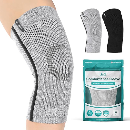 BraceAbility Knee Compression Sleeve - Knit Knee Pain Brace for Men and Women, Arthritis Relief, Meniscus Tear, Running, Workout, Sports, Swelling, Athletic Support for Joint Stability (XS/S Gray)