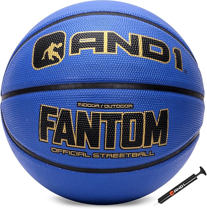 AND1 Fantom Rubber Basketball: Official Regulation Size 7 (29.5 inches) Rubber Basketball - Deep Channel Construction Streetball, Made for Indoor Outdoor Basketball Games