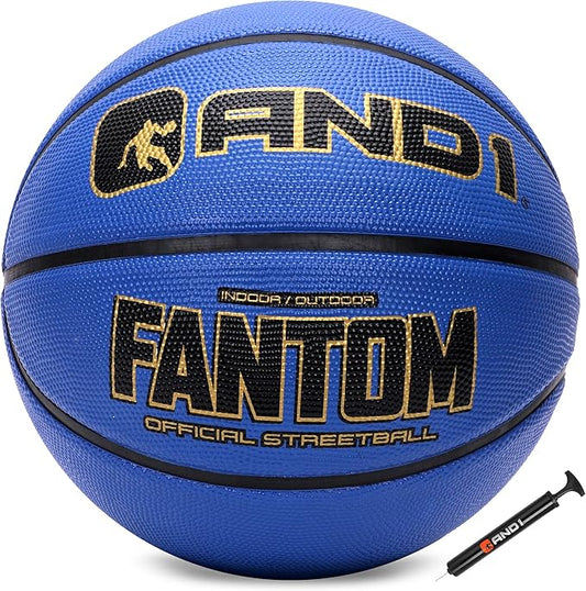 AND1 Fantom Rubber Basketball: Official Regulation Size 7 (29.5 inches) Rubber Basketball - Deep Channel Construction Streetball, Made for Indoor Outdoor Basketball Games