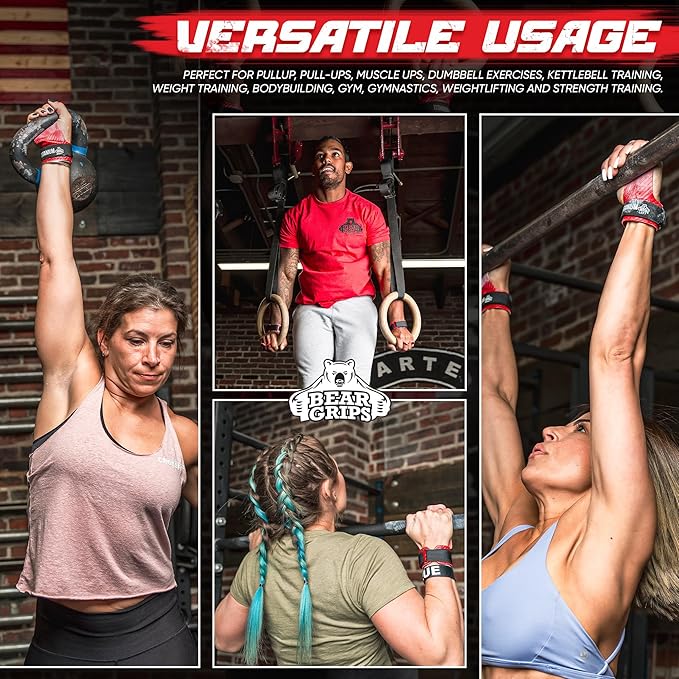 Bear Grips Two Hole Hand Grips, Three Hole Pull Up Grips, No Hole Wrist Grips, WOD Grips for Men and Women. Carbon Fiber Hands Grips, Titanium Hand Grips for Weight Lifting, Speed Pull Up Gloves Grip