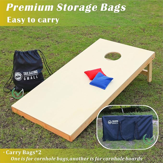 Cornhole Board Set 4FTx2FT Solid Wood Regulation Size Cornhole Set Includes 8 Cornhole Bags for Adults