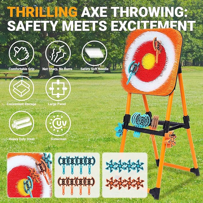 Axe Throwing Game Bristle Target with 16 Throwing Axes, Axe Throwing Outdoor Games for Kids Adults and Family, Backyard Games, Yard Game