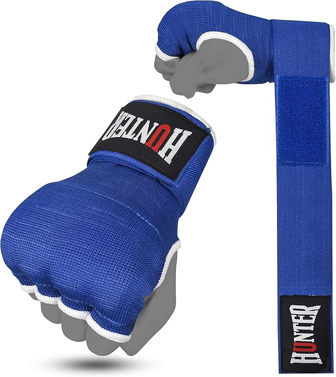 HUNTER Gel Padded Inner Gloves with Hand Wraps for Boxing, Quick Elastic Training Wraps for Men & Women, Muay Thai MMA Kickboxing Martial Arts Knuckle Wrist Protector (Pair)