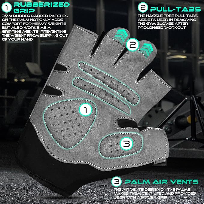 Gym Gloves Fitness Training Anti Slip Shock-Absorbing Weight Lifting Gloves Padded Grip Breathable Fingerless Workout Support for Men Women Cycling Exercise