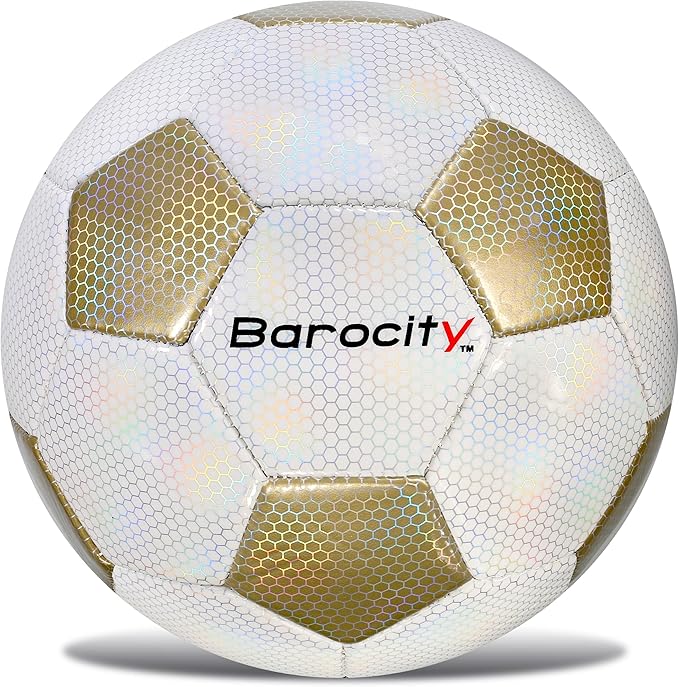 Soccer Ball - Premium Boy and Girl Official Match Ball with Cool Reflective Iridescent Rainbow Hex Pattern, Durable, Indoor, Outdoor, Training, Practice, Playtime and Games