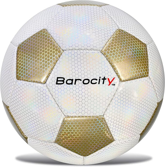 Soccer Ball - Premium Boy and Girl Official Match Ball with Cool Reflective Iridescent Rainbow Hex Pattern, Durable, Indoor, Outdoor, Training, Practice, Playtime and Games