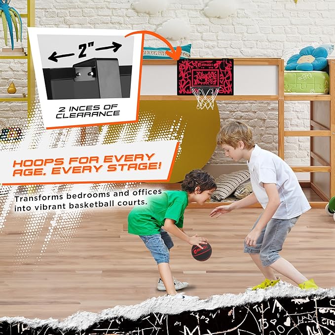 AND1 Over the Door Mini Basketball Hoop: 18x12 Shatterproof Backboard, 2 Mini Basketballs, and Hand Pump Included- Ultimate Indoor Basketball Accessory for Kids and Adults, No Tools Required