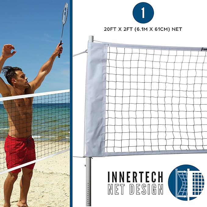 Franklin Sports Badminton Net Sets - Outdoor Backyard + Beach Badminton Net + Equipment Set - (4) Rackets + (2) Birdies + Portable Net Included - Adults + Kids Set