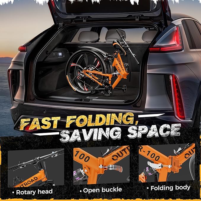 Outroad Folding Mountain Bike Foldable/Unfoldable Bike 26 Inch for Adult, 21-Speed Dual Suspension High-Carbon Steel MTB Foldable Bicycle, Dual Disc Brake Folding Bikes for Women and Men