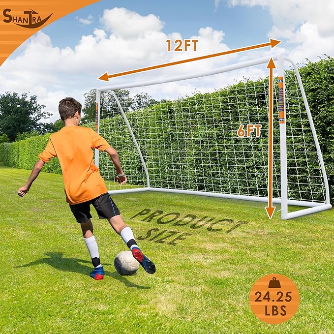 SHANTRA Soccer Goal, 12x6/10x6.5/8x5/6x4FT Soccer Goals for Backyard, Full Size Soccer Nets for Kids & Adults, Portable Soccer Goal with 2 Soccer Nets & 1 Carry Bag, Porterias De Futbol Soccer