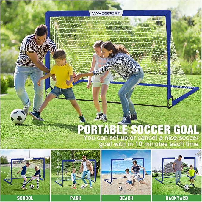 Soccer Goal, 2 of 6'x4' Kids Soccer Goals for Backyard Set, Portable Pop Up Soccer Net, Practice Soccer Training Equipment with Ball, Cones for Toddler,Youth Sports Outdoor Games Yard Play