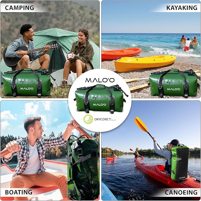 Malo'o Airtight Waterproof Adventure Duffle - Ideal for Kayaking, Camping, Beach, Fishing, Boating, Hiking - Water-Tight Zipper