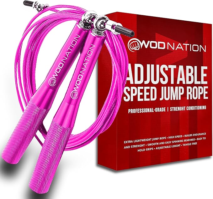 WOD Nation Jump Rope - Pink Handles, 10 ft Adjustable - Aluminum Speed Cable with 360° Smooth Rotation & Tangle-Free Design - Boxing Jump Rope for Men & Women