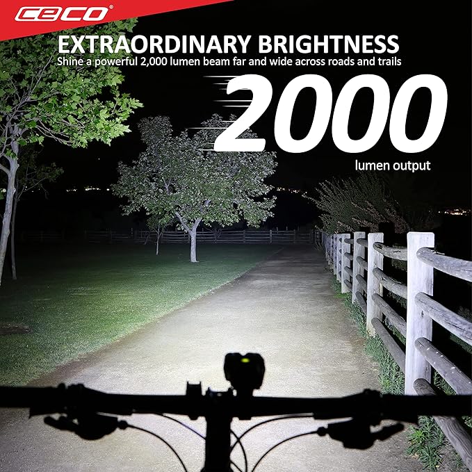 CECO-USA: 2,000 Lumen USB Rechargeable Bike Light – Tough & Durable IP67 Waterproof & FL1 Impact Resistant– Super Bright F2000 Bicycle Headlight – for Commuters, Road Cyclists & Mountain Bikers