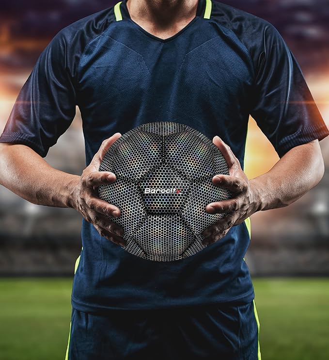 Soccer Ball - Premium Boy and Girl Official Match Ball with Cool Reflective Iridescent Rainbow Hex Pattern, Durable, Indoor, Outdoor, Training, Practice, Playtime and Games
