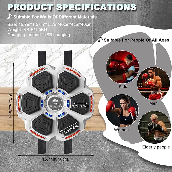 Music Boxing Machine for Adults, Boxing Machine Wall Mounted Music with Boxing Gloves, 9 Modes & 9 Speeds, Gym Equipment for Home, Office and Gym