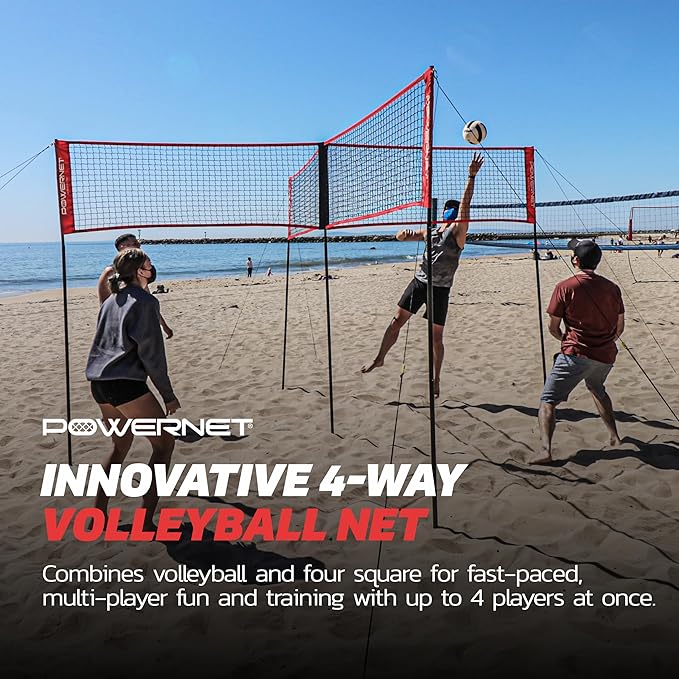 PowerNet Four Square Volleyball Net, Fun New Game, Play at The Park or Beach, 2 Versions