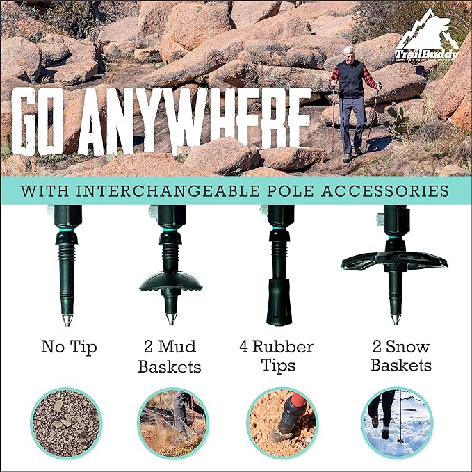 TrailBuddy Trekking Poles - Lightweight, Collapsible Hiking Poles for Snowshoe & Backpacking Gear - Pair of 2 Walking Sticks for Hiking, 7075 Aluminum with Cork Grip