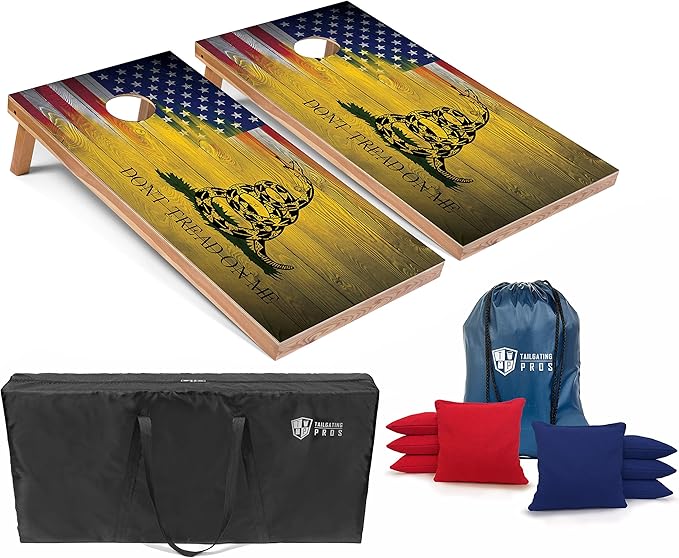 Tailgating Pros American Themed Lightweight Corn Hole Board Set w/Multicolored Built-in LED Lights, Bean Bags and Carrying Case - 4'x2' Cornhole Toss