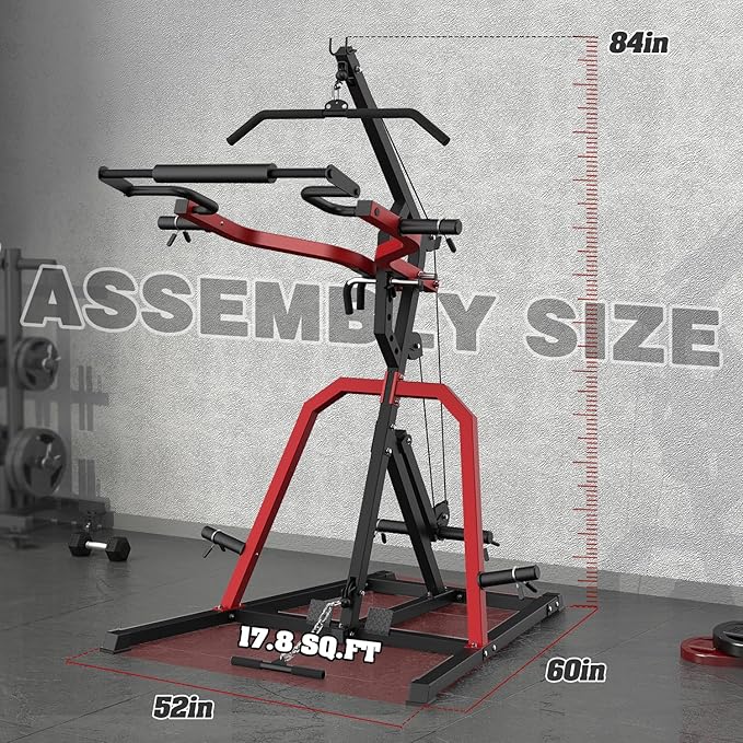 DONOW Leverage Gym Power Rack Squat Rack Lever Gym with LAT Low Row System Home Gym System Workout Station 2:1 Ratio (Without Weight Plates)