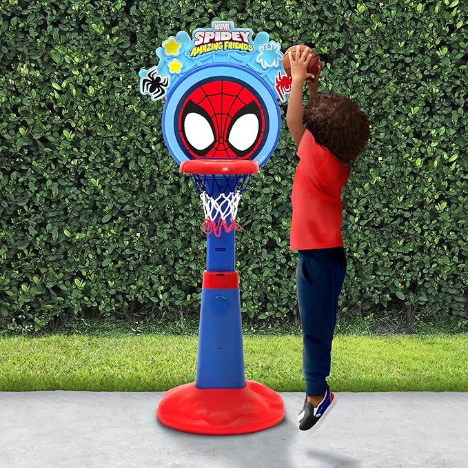 Spidey and His Amazing Friends Plastic Basketball Set by Delta Children – Includes Basketball Hoop, 1 Basketball and Ball Pump