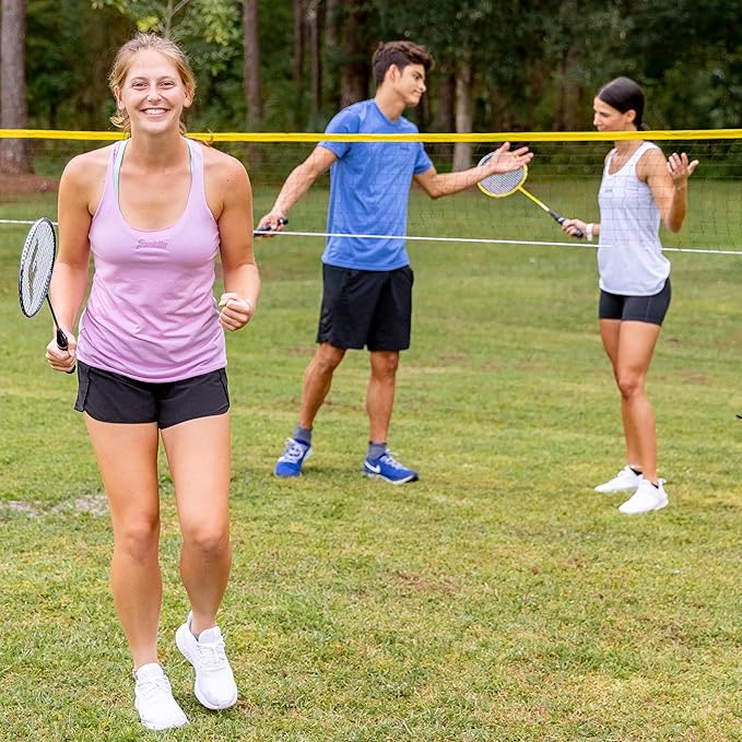 Franklin Sports Badminton Net Sets - Outdoor Backyard + Beach Badminton Net + Equipment Set - (4) Rackets + (2) Birdies + Portable Net Included - Adults + Kids Set