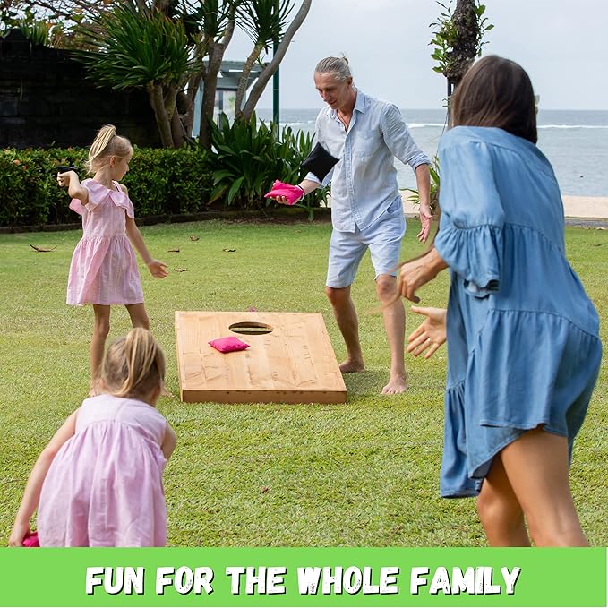 Slick Woody's Professional-Grade Cornhole Boards - 4'x2' Solid Wood Regulation Woodgrain Flag Bean Bag Toss Game with 8 Resin Filled Bags