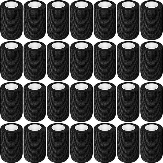 Treela 64 Pack 3" x 5 Yards Self Adhesive Cohesive Bandage Wraps, Elastic Breathable Athletic Tape, Flexible Self Adherent Bandage Rolls for Wrist, Ankle, Fingers, Sports & Pets (Black)