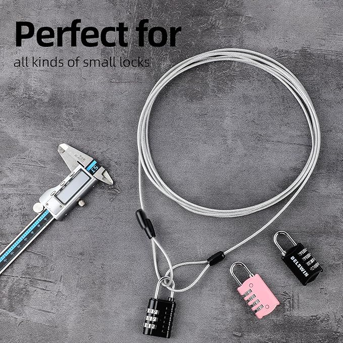 DELSWIN Security Steel Cable with Loops - 3mm (1/8 inch) Thick 15FT Heavy Duty Safety Wire Bike Lock Cable Vinyl Coated Braided Cable for Luggage,Ropes of Metal