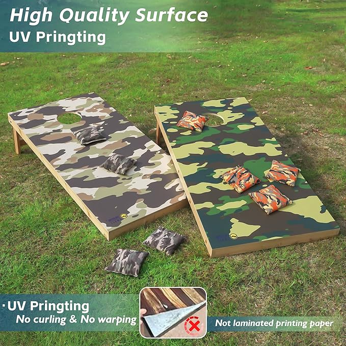 Cornhole Board Set 4FTx2FT Solid Wood Regulation Size Cornhole Set Includes 8 Cornhole Bags for Adults