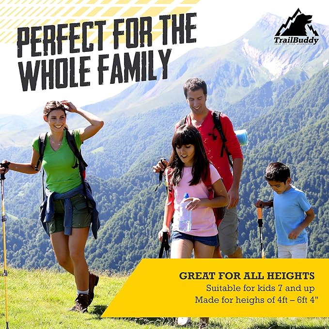 TrailBuddy Trekking Poles - Lightweight, Collapsible Hiking Poles for Snowshoe & Backpacking Gear - Pair of 2 Walking Sticks for Hiking, 7075 Aluminum with Cork Grip