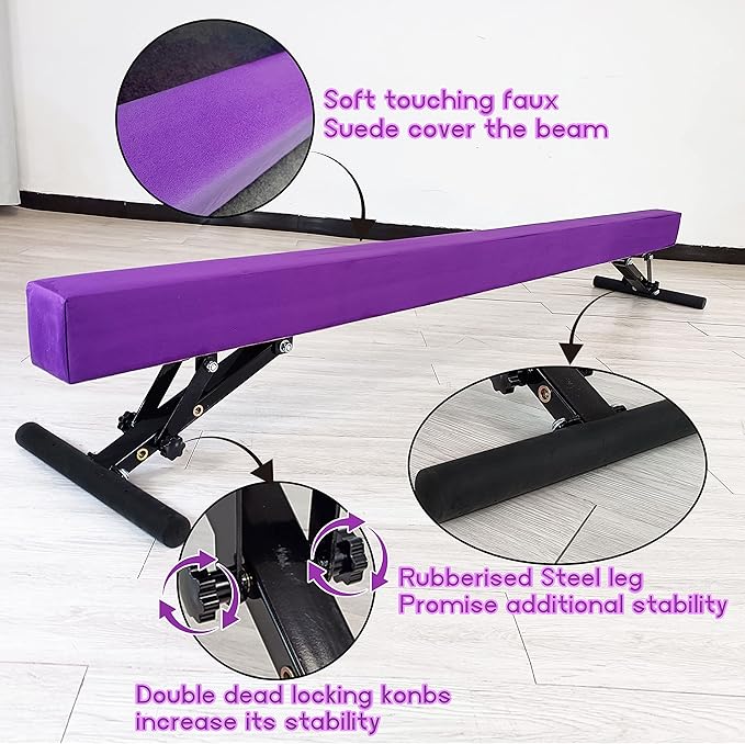 Adjustable Balance Beam Gymnastics Beam 8 FT Adjustable Height Beams for Kids, High and Low Floor Beams,Gymnastics Equipment for Kids Adults Training at Home and Gym Center