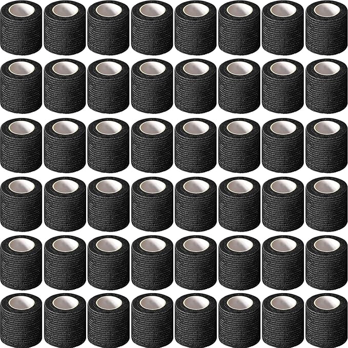 Treela 48 Pack Self Adhesive Wrap Bandage Bulk, 2 Inches x 5 Yards Self Adherent Cohesive Bandage Elastic Athletic Tape Breathable Wound Tape for Stretch Athletic Sports Wrist Ankle(Black)