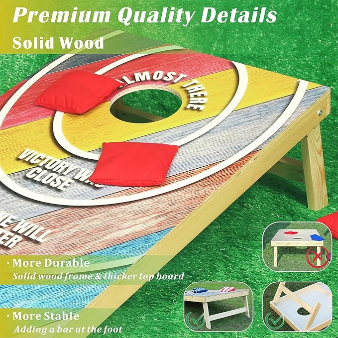 Cornhole Board Set 4FTx2FT Solid Wood Regulation Size Cornhole Set Includes 8 Cornhole Bags for Adults