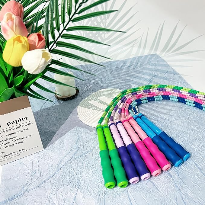 Soft Beaded Jump Ropes, Adjustable Length Skipping Rope, Tangle Free Segmented Jumping Rope for Kids and Adults Exercise, Fitness 9.2 Ft