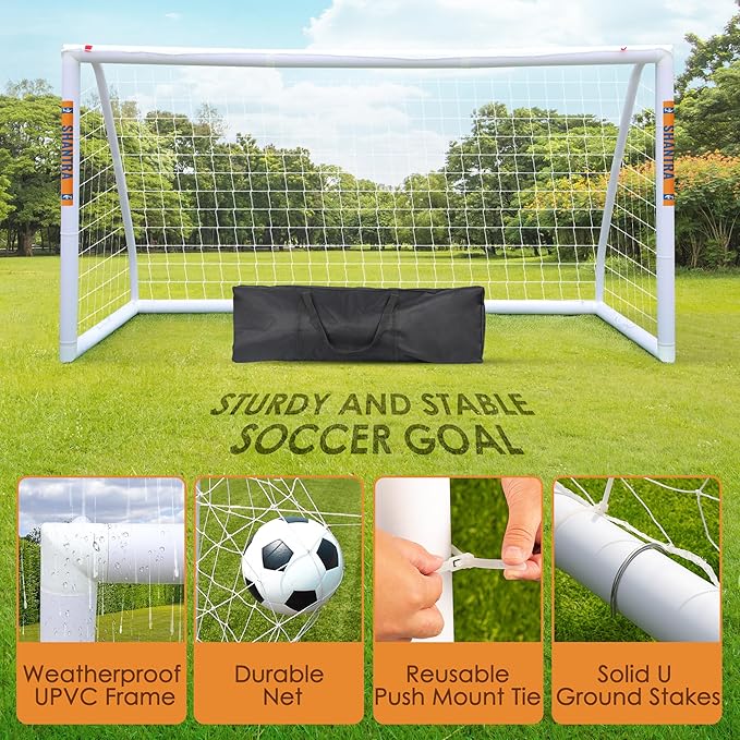 SHANTRA Soccer Goal, 12x6/10x6.5/8x5/6x4FT Soccer Goals for Backyard, Full Size Soccer Nets for Kids & Adults, Portable Soccer Goal with 2 Soccer Nets & 1 Carry Bag, Porterias De Futbol Soccer