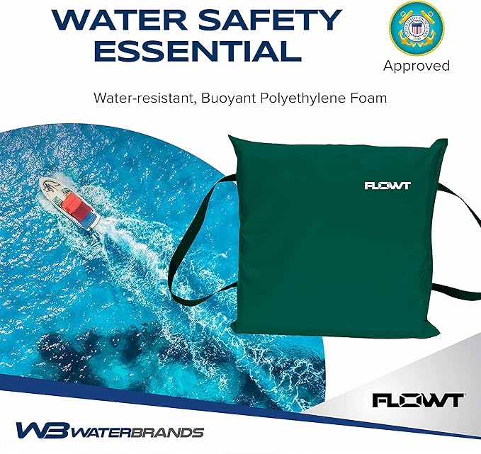 Flowt Boat Seat Cushion and Throw Cushion for Boat Safety – USCG Approved Type IV, Life Cushion for Boat, Durable, Comfortable Boat Seat Cushions for Kayaks, Paddle Board, Canoe and Boating - Green