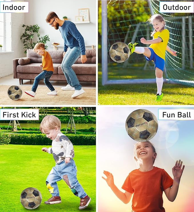 Soccer Ball - Premium Boy and Girl Official Match Ball with Cool Reflective Iridescent Rainbow Hex Pattern, Durable, Indoor, Outdoor, Training, Practice, Playtime and Games