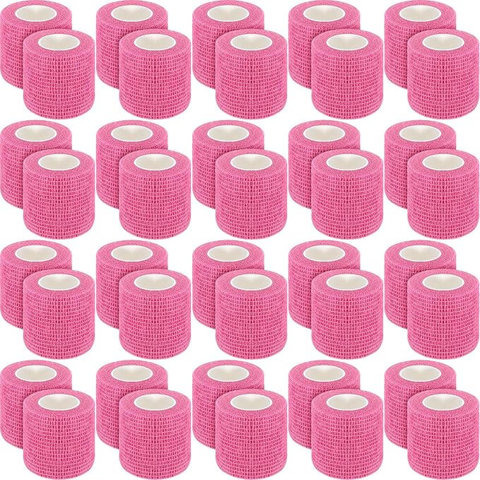 Treela 48 Pack Self Adhesive Wrap Bandage Bulk, 2 Inches x 5 Yards Self Adherent Cohesive Bandage Elastic Athletic Tape Breathable Wound Tape for Stretch Athletic Sports Wrist Ankle(Pink)