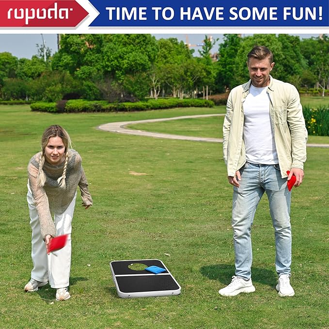 ROPODA Portable Cornhole Board Set,24 x 16 in Corn Hole Games for Adults with 8 Bean Bags, Lightweight Aluminum Alloy Edging Cornhole Set for Outdoor Games，Beach and Tailgates.
