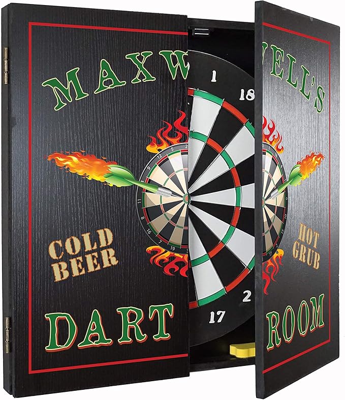 THOUSAND OAKS BARREL CO. | Personalized Dartboard & Cabinet Set with 6 Steel Tip Darts