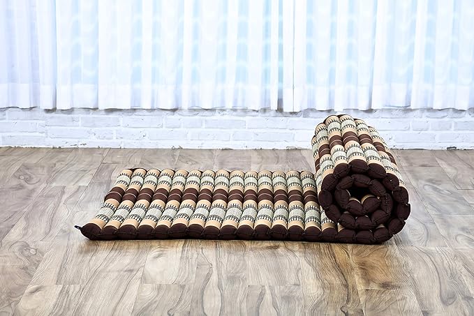 Leewadee - Kapok Roll Mat – Handcrafted Folding Sleep & Relaxation Mattress from Thailand, Ideal as Guest Bed, Camping Mat, Yoga Mat or Traditional Futon, 75 x 39 inches, Brown
