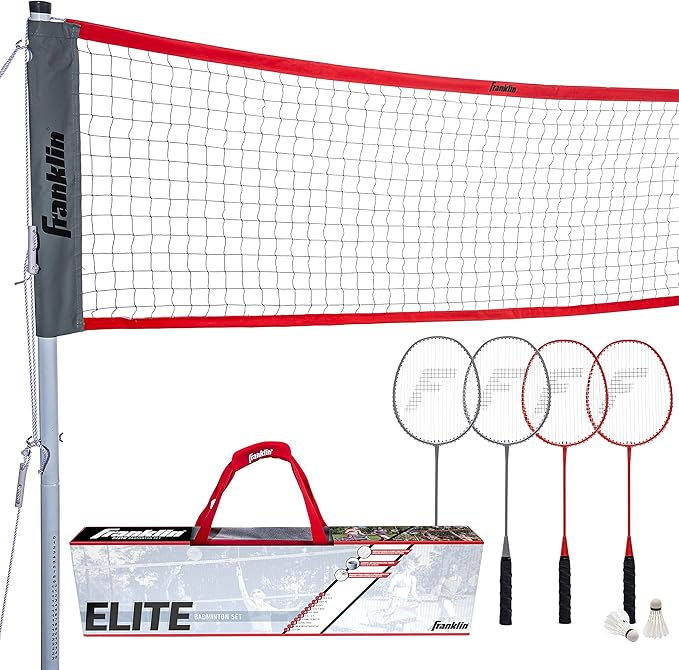 Franklin Sports Badminton Net Sets - Outdoor Backyard + Beach Badminton Net + Equipment Set - (4) Rackets + (2) Birdies + Portable Net Included - Adults + Kids Set