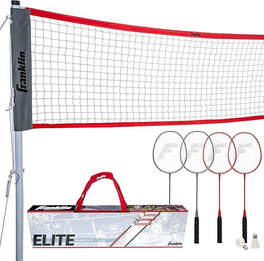 Franklin Sports Badminton Net Sets - Outdoor Backyard + Beach Badminton Net + Equipment Set - (4) Rackets + (2) Birdies + Portable Net Included - Adults + Kids Set