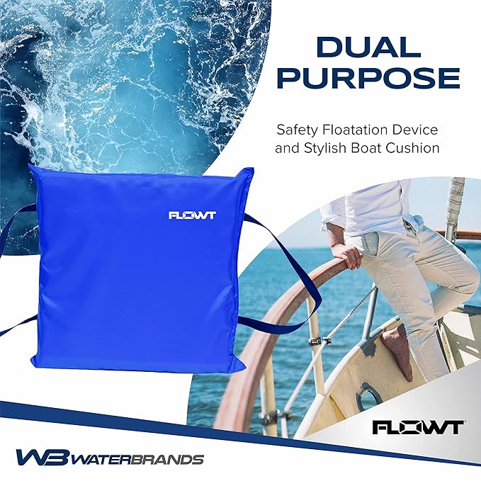 Flowt Boat Seat Cushion and Throw Cushion for Boat Safety – USCG Approved Type IV, Life Cushion for Boat, Durable, Comfortable Boat Seat Cushions for Kayaks, Paddle Board, Canoe and Boating - Blue