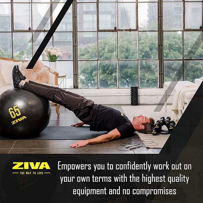 Ziva Anti Burst Core Fitness Exercise Ball - Professional Grade Slip Resistant Yoga Ball for Stability Balance - Includes Hand-Pump - Multiple Sizes Colors, 55-75cm